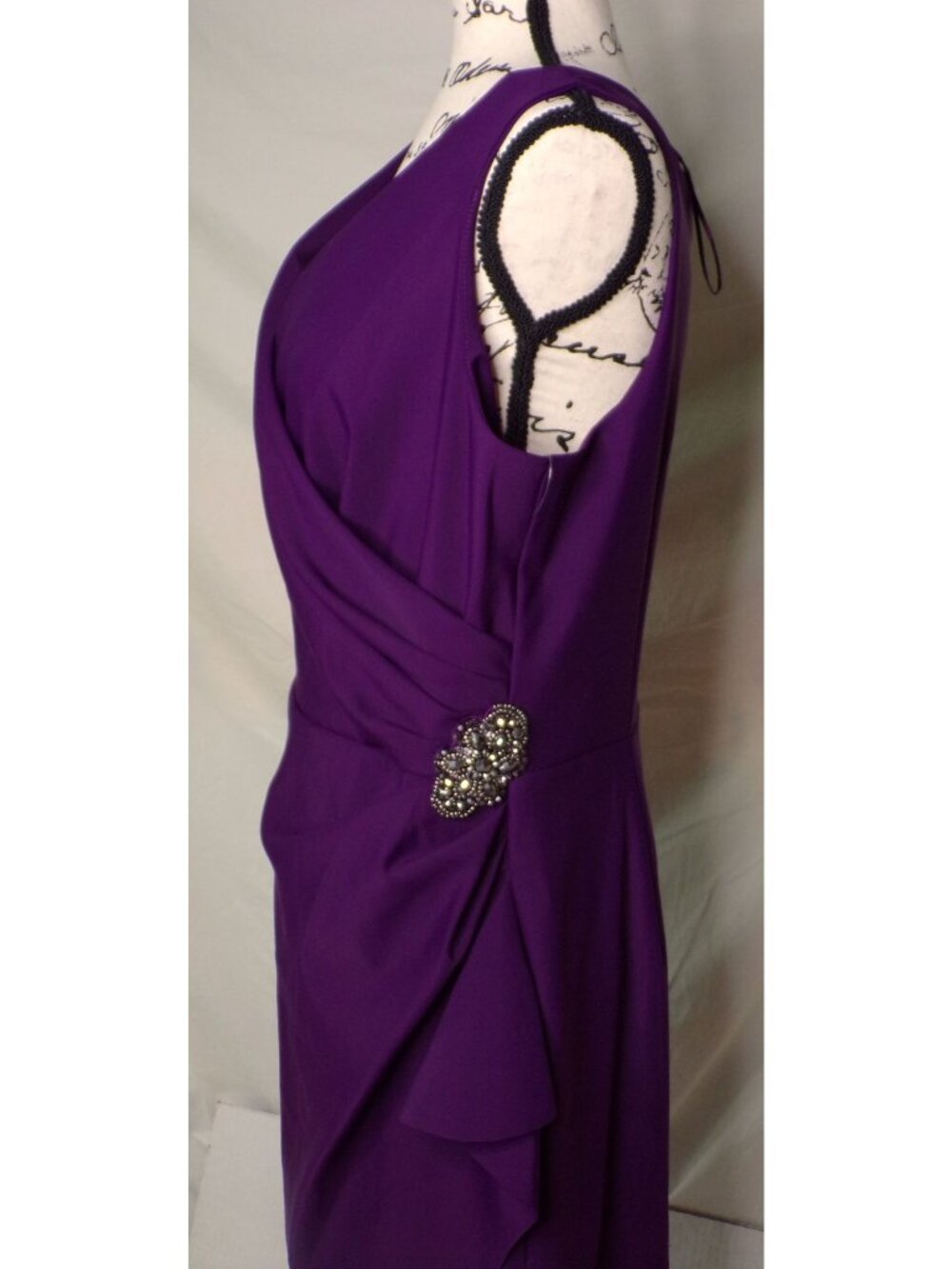 🆕ALEX EVENINGS Side Ruched Embellished Cocktail Dress Purple 14 - Picture 5 of 11